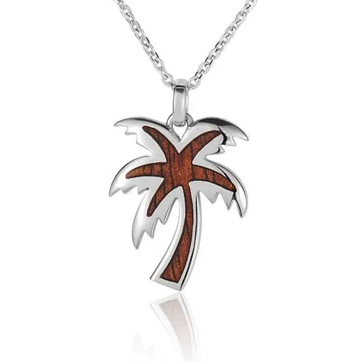 Sterling Silver Koa Wood Jagged Edge Palm Tree Pendant18" Necklace - Larson Jewelers