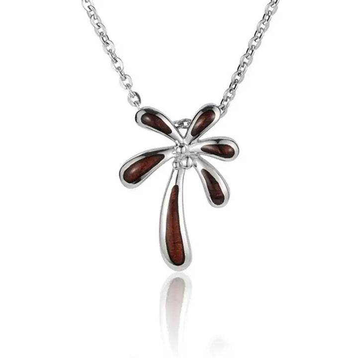 Sterling Silver Koa Wood Diagonal Inlay Surfboard Pendant18" Necklace - Larson Jewelers