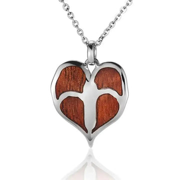Sterling Silver Koa Wood Anthurium Flower Pendant18" Necklace - Larson Jewelers