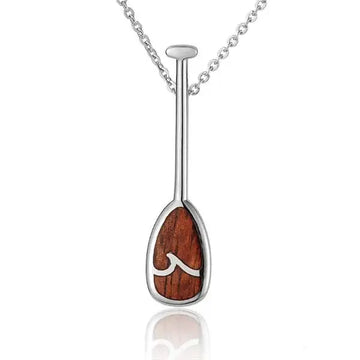 Sterling Silver Koa Wood Paddle Pendant 18" Necklace - Larson Jewelers