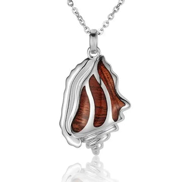 Sterling Silver Koa Wood Conch Shell Pendant18" Necklace - Larson Jewelers