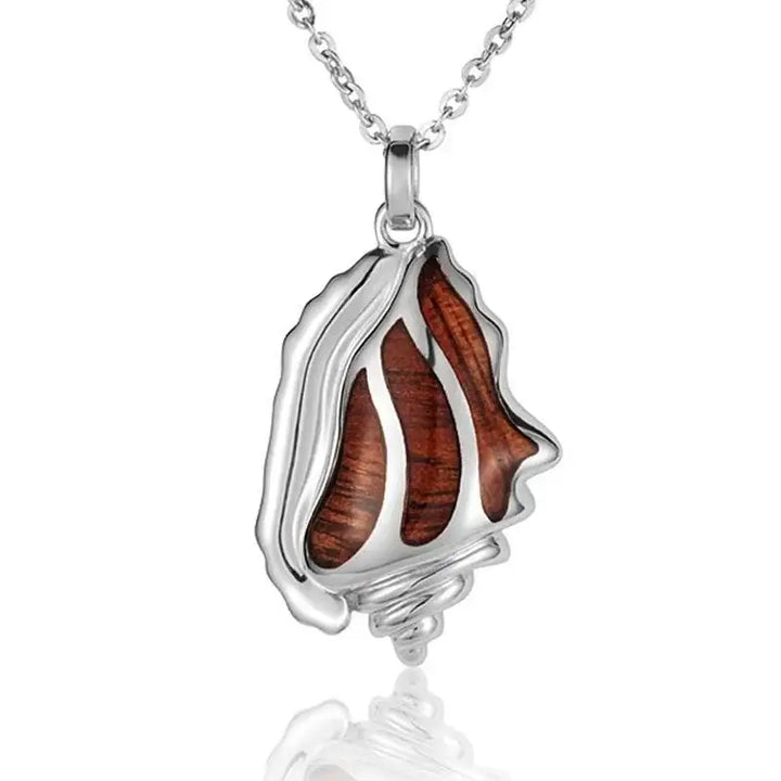Sterling Silver Koa Wood Conch Shell Pendant18" Necklace - Larson Jewelers