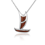 Sterling Silver Koa Wood Polynesian Voyaging Canoe Pendant 18" Necklace