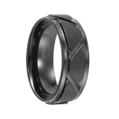 KEEGAN Step Edge Black Tungsten Carbide Comfort Fit Wedding Band with Vertical Satin Finish and Bright Edges and Diagonal Cuts by Triton Rings - 8 mm - Larson Jewelers
