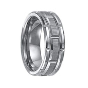 KELVIN Tungsten Carbide Beveled Edge Comfort Fit Band with Vertical Satin Finish and Bright Edges and Alternating Cuts by Triton Rings - 8 mm - Larson Jewelers