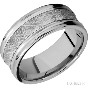 10K White Gold with Hammer , Polish Finish and Meteorite Inlay - 9MM - Larson Jewelers