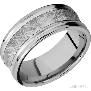 10K White Gold with Hammer , Polish Finish and Meteorite Inlay - 9MM - Larson Jewelers