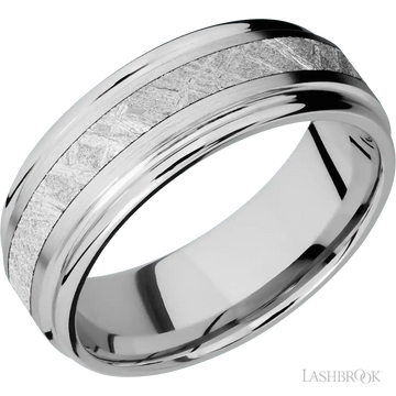 10K White Gold with Satin , Polish Finish and Meteorite Inlay - 8MM - Larson Jewelers