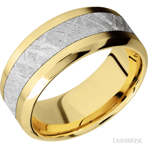 10K Yellow Gold with Satin , Polish Finish and Meteorite Inlay - 9 MM - Larson Jewelers
