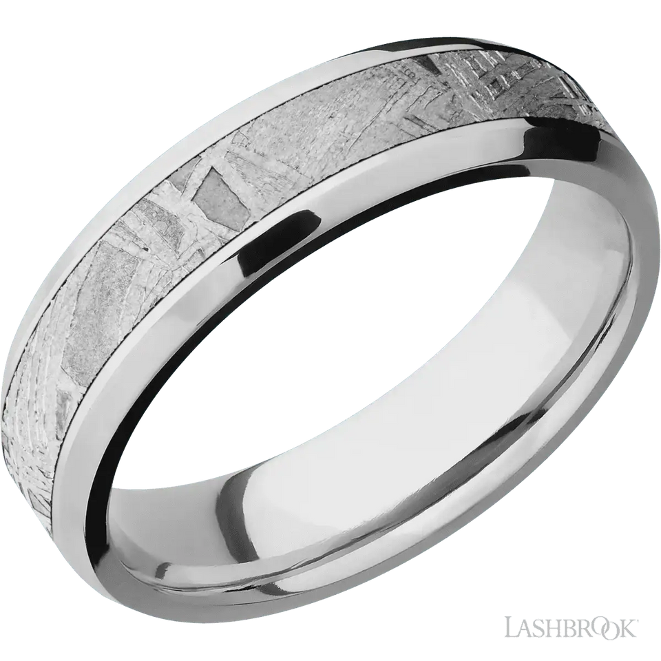 10K White Gold with Polish , Polish Finish and Meteorite Inlay - 6MM - Larson Jewelers
