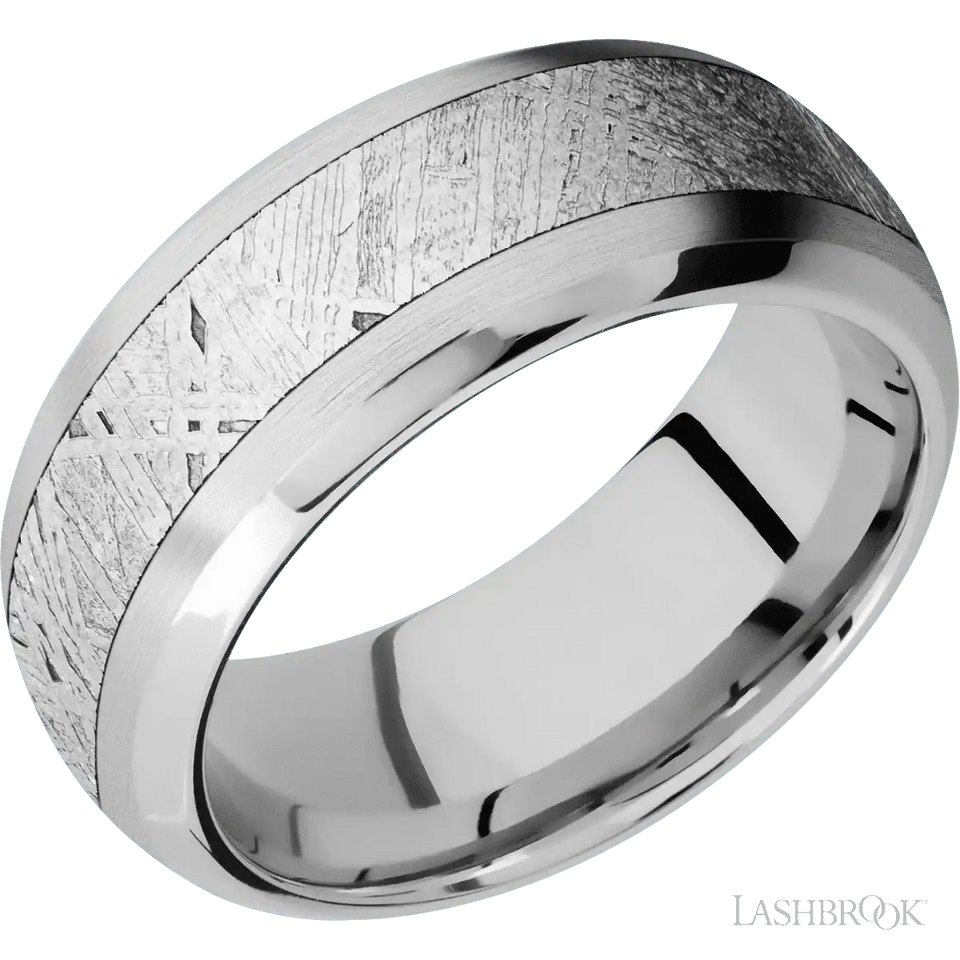 10K White Gold with Satin , Polish Finish and Meteorite Inlay - 9MM - Larson Jewelers