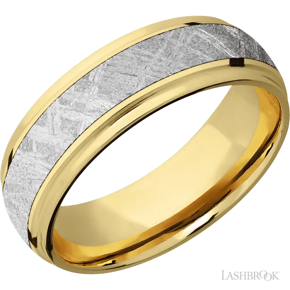 10K Yellow Gold with Polish , Polish Finish and Meteorite Inlay - 7MM - Larson Jewelers