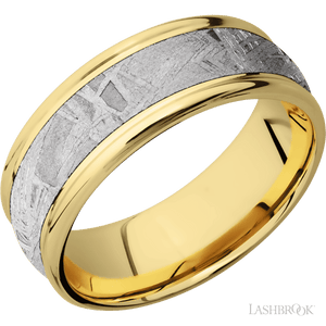 10K Yellow Gold Band with Polish , Polish Finish and Meteorite Inlay - 8MM - Larson Jewelers