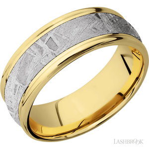 10K Yellow Gold Band with Polish , Polish Finish and Meteorite Inlay - 8MM - Larson Jewelers