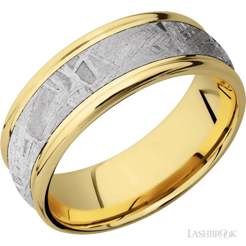 10K Yellow Gold Band with Polish , Polish Finish and Meteorite Inlay - 8MM - Larson Jewelers
