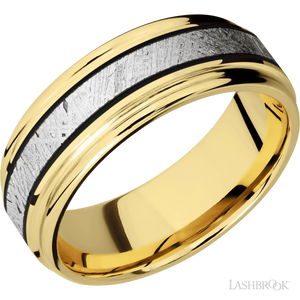 10K Yellow Gold with Polish , Polish Finish and Meteorite Inlay - 8MM - Larson Jewelers