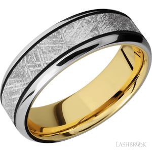 10K White Gold with Satin , Polish Finish and Meteorite Inlay and 10K Yellow Gold - 7MM - Larson Jewelers