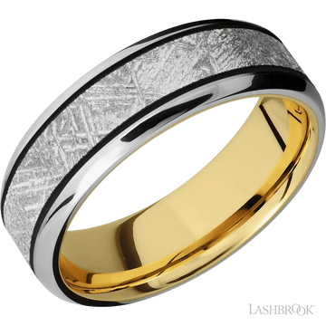 10K White Gold with Satin , Polish Finish and Meteorite Inlay and 10K Yellow Gold - 7MM - Larson Jewelers