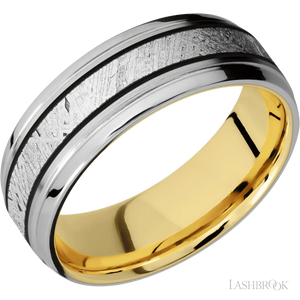 Titanium with Satin , Polish Finish and Meteorite Inlay and 10K Yellow Gold - 7MM - Larson Jewelers
