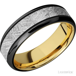 Zirconium with Polish , Polish Finish and Meteorite Inlay and 10K Yellow Gold - 7MM - Larson Jewelers