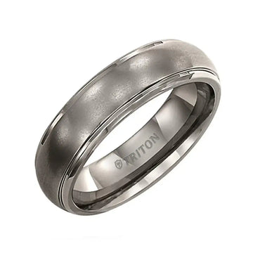 6MM titanium comfort fit ring with domed satin center and step edges, inner band engraved 'TRITON'