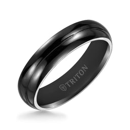 TROY Domed Polished Black Titanium Comfort Fit Wedding Band by Triton Rings - 6 mm - Larson Jewelers