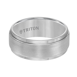 9mm Gray Tungsten Carbide Brush Finish Flat with Bright Step Edge Comfort Fit Band - Larson Jewelers