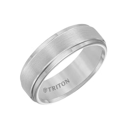 EDWIN Raised Brush Finished Center Tungsten Carbide Comfort Fit Band with Polished Step Edges by Triton Rings - 7 mm - Larson Jewelers
