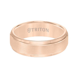 SETIGERA Rose Tungsten Carbide Step Edge Comfort Fit Band with Satin Center and Bright Polish Edges by Triton Rings - 7mm - Larson Jewelers