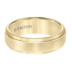 CRISANTO Yellow Tungsten Carbide Step Edge Comfort Fit Band with Satin Center and Bright Polish Edges by Triton Rings - 7mm - Larson Jewelers