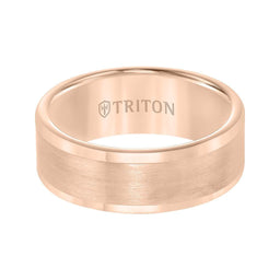 RUGOSA Tungsten Carbide Satin Finish Flat Center with Bright Polish Round Edges Comfort Fit Wedding Band by Triton Rings - 8mm - Larson Jewelers