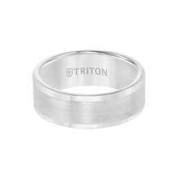 ABRAMS Flat White Tungsten Wedding Band with Brushed Center by Triton Rings - 8mm - Larson Jewelers
