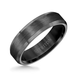 ARLEN Black Tungsten Ring With Bevel Edges and Brushed Center by Triton Rings - 6 mm - Larson Jewelers