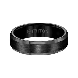 ARLEN Black Tungsten Ring With Bevel Edges and Brushed Center by Triton Rings - 6 mm - Larson Jewelers