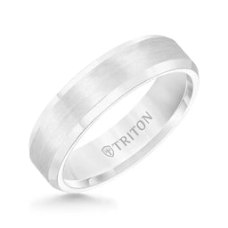 FORBES Polished Beveled Edge Satin Finish White Tungsten Carbide Comfort Fit Wedding Band by Triton Rings - 6 mm - Larson Jewelers