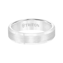 FORBES Polished Beveled Edge Satin Finish White Tungsten Carbide Comfort Fit Wedding Band by Triton Rings - 6 mm - Larson Jewelers