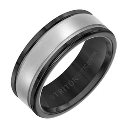 8mm Band with Black Tungsten Exterior and Step Edge 14K White Gold Core - Larson Jewelers