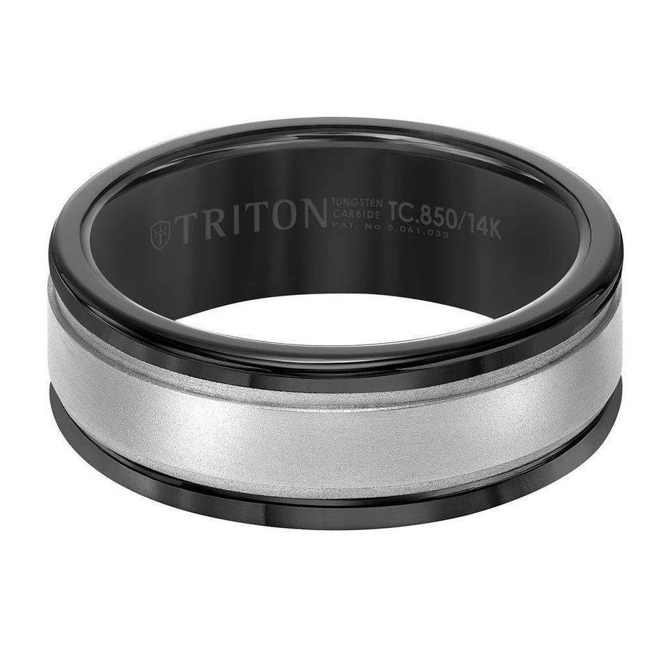 8mm Band with Black Tungsten Exterior and Step Edge 14K White Gold Core - Larson Jewelers