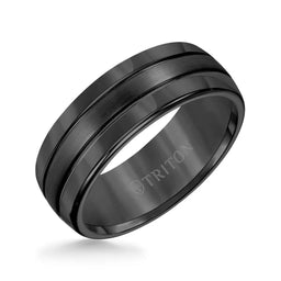 SEVAG Black Tungsten Carbide Domed Comfort Fit Band with Brush Finish Center and Bright Polished Edges by Triton Rings - 8mm - Larson Jewelers