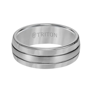 HARLEY Domed Tungsten Carbide Ring with Brush Finish Center and Dual Offset Grooves by Triton Rings - 8 mm - Larson Jewelers