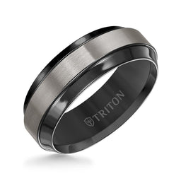 URIAH Satin Finished Titanium Comfort Fit Wedding Band with Polished Black Beveled Step Edges by Triton Rings - 8 mm - Larson Jewelers