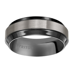 URIAH Satin Finished Titanium Comfort Fit Wedding Band with Polished Black Beveled Step Edges by Triton Rings - 8 mm - Larson Jewelers