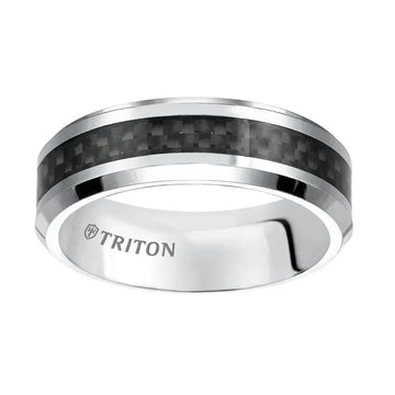 ZEBADIAH Polish Finished Cobalt Comfort Fit Wedding Band with Beveled Edges and Black Carbon Fiber Inlay by Triton Rings - 7 mm - Larson Jewelers