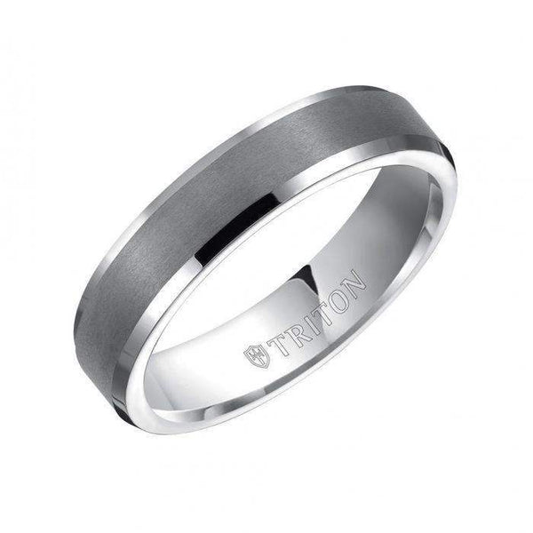 CATARION 5mm Tungsten Carbide Brush Finish Flat Top with Bright Polish Bevel Edge Comfort Fit Band - Larson Jewelers