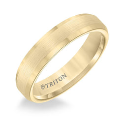 GOLDIE Polished Beveled Edged Yellow Gold Plated Tungsten Carbide Wedding Band with Satin Finished Center by Triton Rings - 5mm - Larson Jewelers