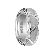 BLAINE White Tungsten Wedding Band with Etched Finish and Diagonal Grooves by Triton Rings - 8mm - Larson Jewelers