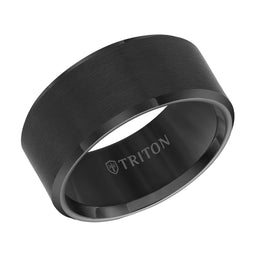 GRESHAM Beveled Edge Satin Finish Black Tungsten Carbide Wedding Band by Triton Rings - 10 mm - Larson Jewelers