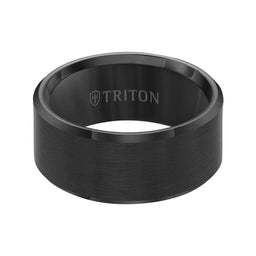 GRESHAM Beveled Edge Satin Finish Black Tungsten Carbide Wedding Band by Triton Rings - 10 mm - Larson Jewelers