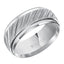 LANCELOT Coin Textured White Tungsten Carbide Comfort Fit Wedding Band with Beveled Step Edges and Diagonal Grooves by Triton Rings - 9 mm - Larson Jewelers