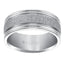 LARS Flat Pipe Cut White Tungsten Carbide Ring with Center Diagonal Coin Edge Texture and Polished Grooved Edges by Triton Rings - 9mm - Larson Jewelers